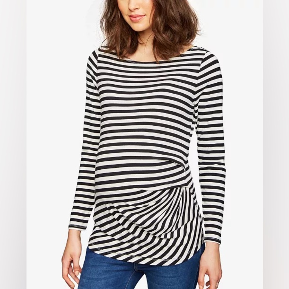 Brand New A Pea in the Pod Maternity Striped Boat-Neck Top, Size Large, NWT